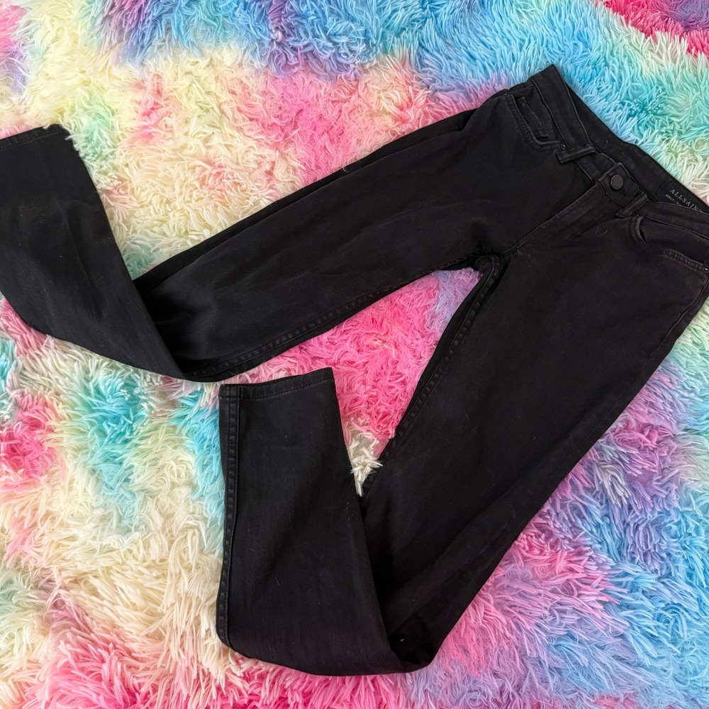 AllSaints Mast Skinny‎ Jeans Womens 25 Black Excellent Washed Denim Edgy
